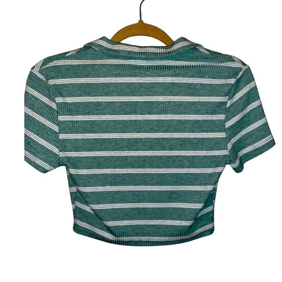 Green Striped Polo Crop Top - Picture 2 of 2